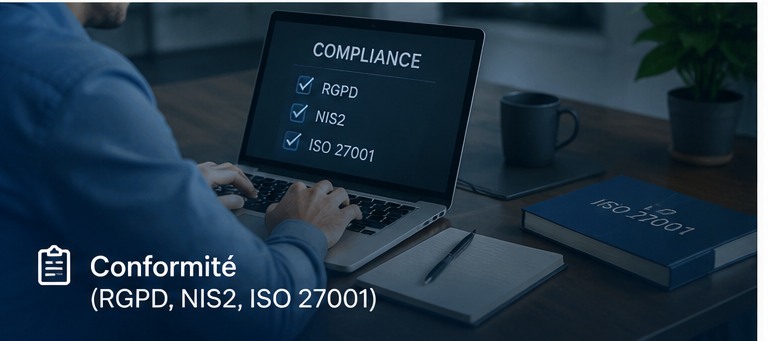 Illustration Conformite - checklist de conformite RGPD, NIS2, ISO 27001 sur ecran